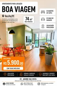 Apartamento com 3 Quartos para alugar, 74m² no Boa Viagem, Recife