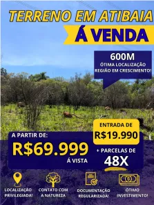 Lote/Terreno à venda, 600m² no Jardim Brasil, Atibaia