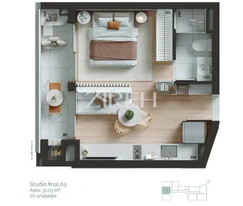 Apartamento com 1 Quarto à venda, 31m² no Mercês, Curitiba