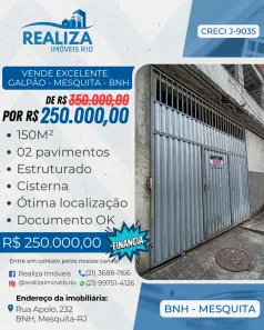Galpão/Depósito/Armazém com 2 Quartos à venda, 150m² no BNH, Mesquita
