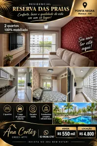 Apartamento com 2 Quartos para venda ou aluguel, 67m² no Ponta Negra, Manaus