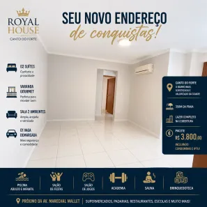 Apartamento com 2 Quartos para alugar, 88m² no Canto do Forte, Praia Grande