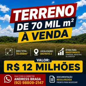 Lote/Terreno à venda, 70000m² no Distrito Industrial II, Manaus