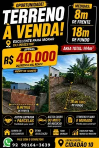 Lote/Terreno à venda, 144m² no Tarumã, Manaus