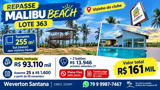 Lote/Terreno à venda, 255m² no , Barra dos Coqueiros