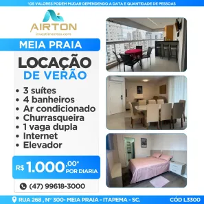 Apartamento com 3 Quartos para alugar, 100m² no Castelo Branco, Itapema
