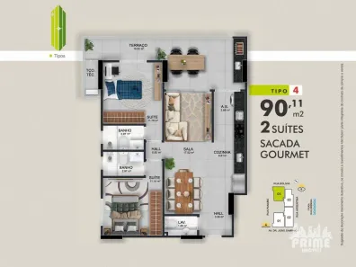 Apartamento com 2 Quartos à venda, 90m² no Guilhermina, Praia Grande
