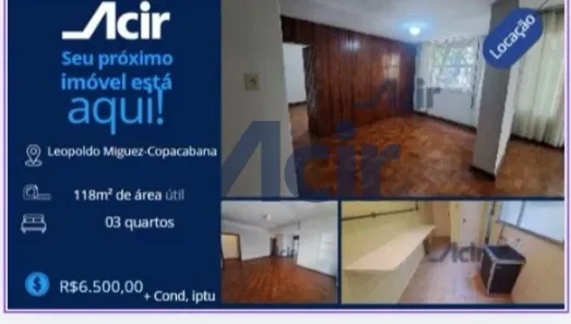 Apartamento com 3 Quartos para venda ou aluguel, 118m² no Copacabana, Rio de Janeiro