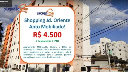 Apartamento com 3 Quartos para alugar, 78m² no Jardim Oriente, São José dos Campos