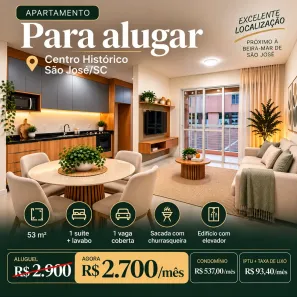 Apartamento com 1 Quarto para alugar, 53m² no Centro, São José