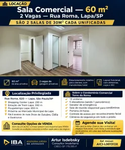Sala Comercial para alugar, 60m² no Lapa, São Paulo