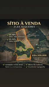 Fazenda/Sítio com 1 Quarto à venda, 490000m² no , Santa Cruz da Esperança