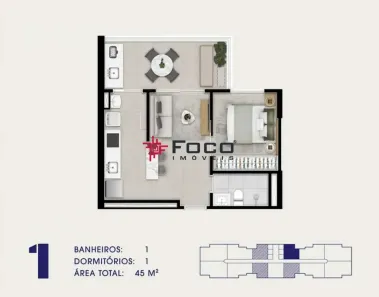 Apartamento com 1 Quarto à venda, 45m² no Condomínio Royal Park, São José dos Campos