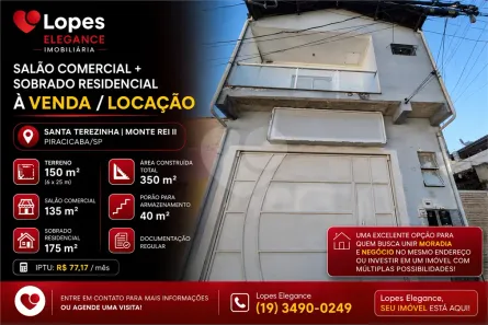 Sobrado com 3 Quartos para venda ou aluguel, 350m² no Parque Residencial Monte Rey II, Piracicaba