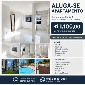 Apartamento com 2 Quartos para alugar, 45m² no , São José de Ribamar