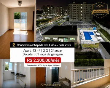 Apartamento com 2 Quartos para alugar, 43m² no Bela Vista, Cuiabá