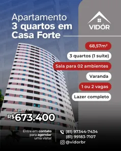 Apartamento com 3 Quartos à venda, 68m² no Casa Forte, Recife