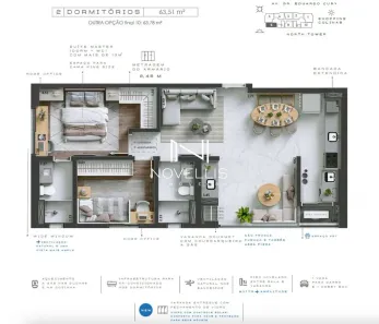 Apartamento com 2 Quartos para alugar, 63m² no Jardim das Colinas, São José dos Campos