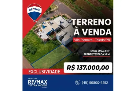 Lote/Terreno à venda, 299m² no Vila Pioneiro, Toledo