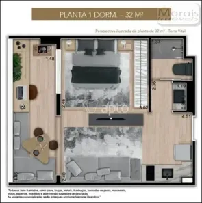 Apartamento com 1 Quarto para alugar, 32m² no Butantã, São Paulo