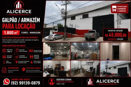Galpão/Depósito/Armazém para alugar, 1800m² no Flores, Manaus