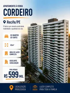 Apartamento com 2 Quartos à venda, 62m² no Cordeiro, Recife