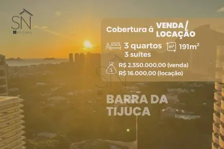 Cobertura com 3 Quartos para alugar, 191m² no Barra da Tijuca, Rio de Janeiro
