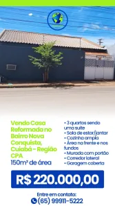 Casa com 3 Quartos à venda, 150m² no Nova Conquista, Cuiabá