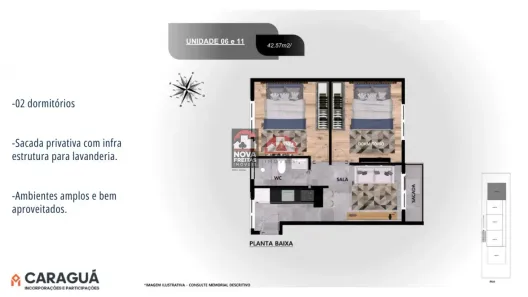 Apartamento com 2 Quartos à venda, 43m² no Barranco Alto, Caraguatatuba
