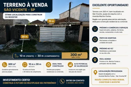 Lote/Terreno à venda, 300m² no Esplanada dos Barreiros, São Vicente