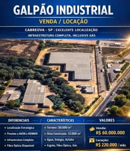 Galpão/Depósito/Armazém para venda ou aluguel, 12000m² no Jacaré, Cabreúva