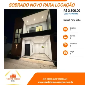 Casa de Condomínio com 3 Quartos para alugar, 120m² no Igarapé, Porto Velho