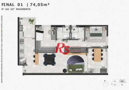Apartamento com 2 Quartos à venda, 74m² no Marapé, Santos