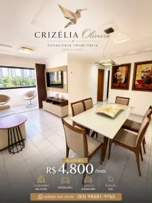 Apartamento com 3 Quartos para alugar, 90m² no Cabo Branco, João Pessoa