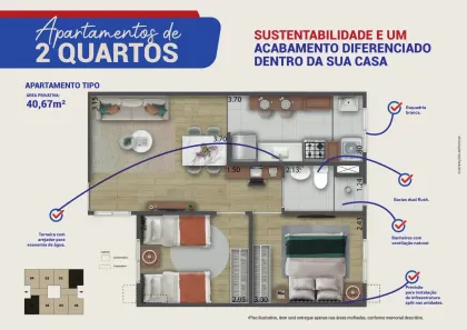 Apartamento com 2 Quartos à venda, 40m² no Centro, Maracanaú