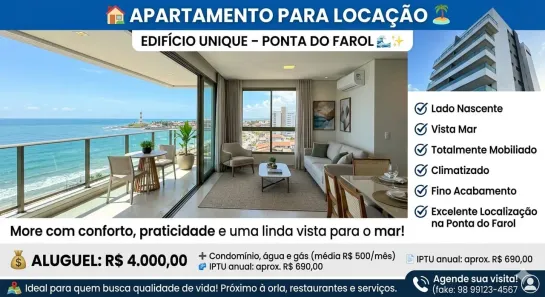 Apartamento com 1 Quarto para alugar, 49m² no Ponta do Farol, São Luís
