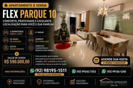 Apartamento com 2 Quartos à venda, 80m² no Parque 10 de Novembro, Manaus