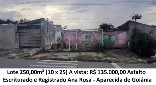 Lote/Terreno à venda, 250m² no Setor Ana Rosa, Aparecida de Goiânia