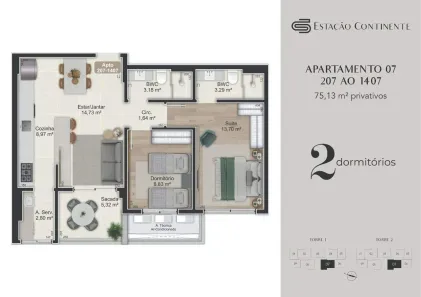 Apartamento com 2 Quartos à venda, 75m² no Campinas, São José