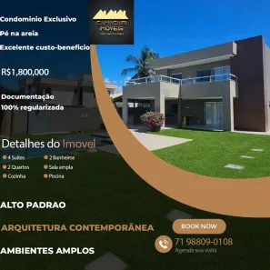 Casa de Condomínio com 4 Quartos à venda, 220m² no Barra do Jacuípe (Monte Gordo), Camaçari