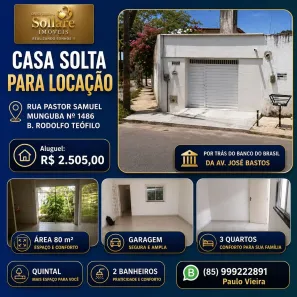 Casa com 3 Quartos para alugar, 80m² no Rodolfo Teófilo, Fortaleza