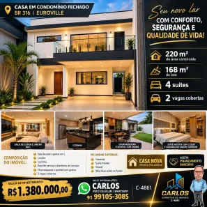 Casa de Condomínio com 4 Quartos à venda, 220m² no Águas Brancas, Ananindeua