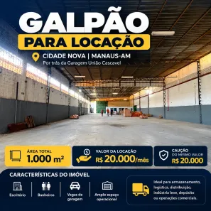 Galpão/Depósito/Armazém para alugar, 1000m² no Cidade Nova, Manaus