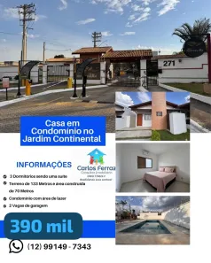 Casa de Condomínio com 3 Quartos à venda, 70m² no Jardim Continental II, Taubaté