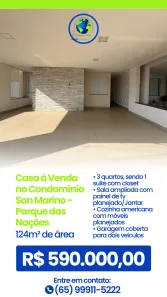 Casa de Condomínio com 3 Quartos à venda, 124m² no Parque Residencial das Nações Indígenas, Cuiabá