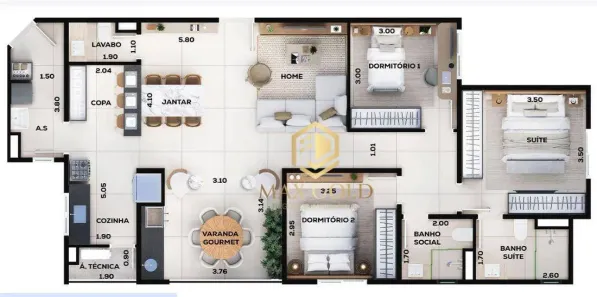 Apartamento com 3 Quartos à venda, 110m² no Jardim das Nações, Taubaté