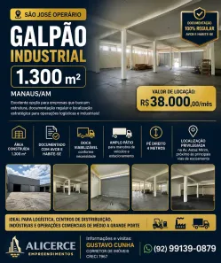 Galpão/Depósito/Armazém para alugar, 1300m² no São José Operário, Manaus