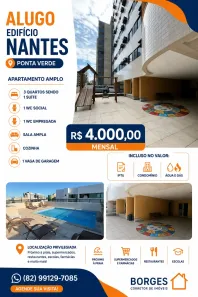 Apartamento com 3 Quartos para alugar, 76m² no Ponta Verde, Maceió