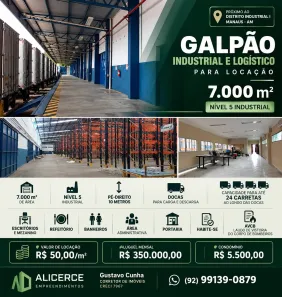 Galpão/Depósito/Armazém para alugar, 7000m² no Coroado, Manaus