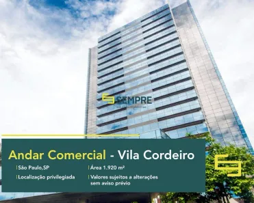 Sala Comercial para alugar, 1920m² no Vila Cordeiro, São Paulo
